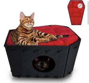 Gothic Cat Bed for Indoor Cats or Pets Foldable as Halloween Cat House Coffin
